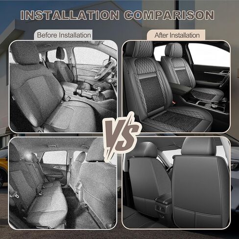 TTX LIGHTING for Subaru Crosstrek 2016-2026 Car Seat Covers, Breathable Ice Silk & Leather Seat Protector, Cool & Anti-Sweat for Long Driving, Airbag Compatible, 2 Front Seats (Black&Gray) in Kuwait