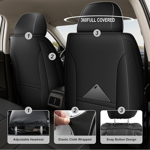 AOMSAZTO Car Seat Covers Full Set Fit for Nissan Rogue 2009-2026 Waterproof Faux Leather Automotive Seat Covers Protector(5 Seats,Black) in Saudi Arabia