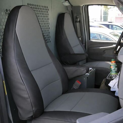 Iggee for Chevy Express Van 2013~2025 Artificial Leather Custom Made Original fit seat Covers with armrest Covers (Black/Charcoal) in Kuwait