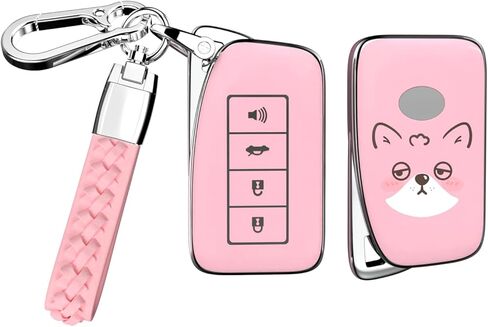ACEBOY لغطاء Lexus Key Fob، حافظة مفاتيح TPU ناعمة مع سلسلة مفاتيح لـ Lexus ES IS GS NX LS RX RC 300h 350 200t 250 300 F 450h 460 600h مفتاح التحكم عن بعد الذكي (أسود/وردي، 4 أزرار) in Saudi Arabia
