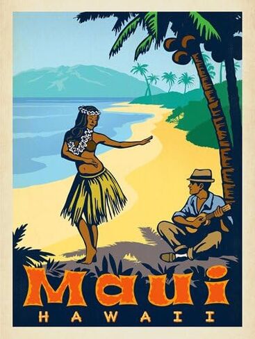 ملصق Vintage Art Maui Hula Girl، ملصقات الوجهة، فينيل شاطئ هاواي للسيارات والشاحنات وأجهزة الكمبيوتر المحمولة والمبردات (3 × 4 بوصة) in Saudi Arabia