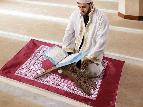 Anlising 8 Pieces Portable Travel Prayer Mat with Compass, 60CM×100CM Waterproof Polyester Prayer Rug, Muslim Travel Prayer Mat, for Ramadan Gifts, Islamic Muslim Prayer (Black, Green, Blue, Red) in Kuwait