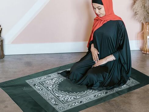 Anlising 8 Pieces Portable Travel Prayer Mat with Compass, 60CM×100CM Waterproof Polyester Prayer Rug, Muslim Travel Prayer Mat, for Ramadan Gifts, Islamic Muslim Prayer (Black, Green, Blue, Red) in Kuwait
