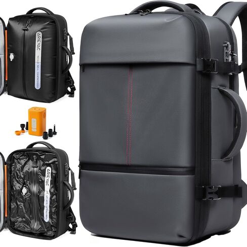 Vacuum Seal Backpack Travel 60L Expandable Air Compression System, Airback Vacpack Backpack TSA Lock Water Resistant Carry-On Luggage (Black, with Pump) in Kuwait
