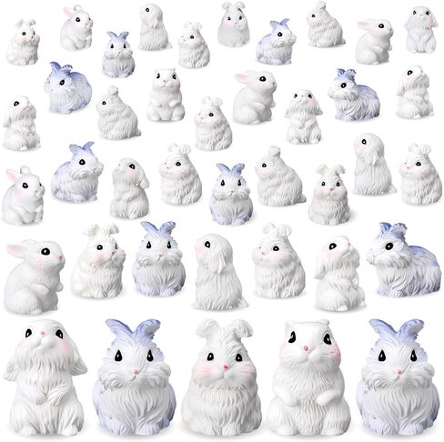 60 Easter Mini Resin Bunny Miniature Rabbit Figurine Cute Tiny Animal Rabbit Micro Landscape Garden Accessories for Easter Egg Filler Stuffers Gifts DIY Crafts Fairy Table Decor in Saudi Arabia