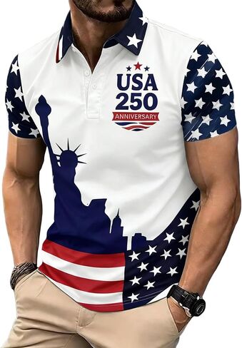 250 Anniversary USA Polo Shirt,Men's Independence Day Golf Shirts Short Sleeve Patriotic Golf Shirts for Men in Saudi Arabia