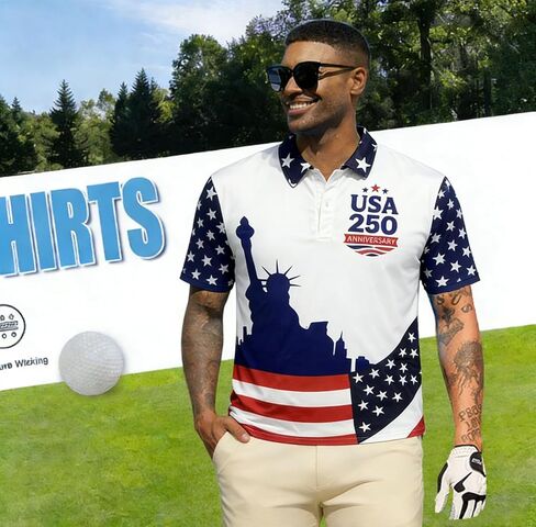 250 Anniversary USA Polo Shirt,Men's Independence Day Golf Shirts Short Sleeve Patriotic Golf Shirts for Men in Saudi Arabia