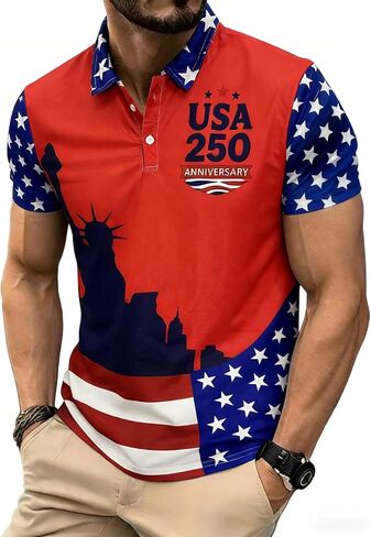 250 Anniversary USA Polo Shirt,Men's Independence Day Golf Shirts Short Sleeve Patriotic Golf Shirts for Men in Saudi Arabia