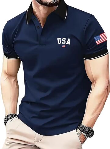 250 Anniversary USA Polo Shirt,Men's Independence Day Golf Shirts Short Sleeve Patriotic Golf Shirts for Men in Saudi Arabia