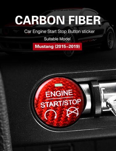 Red Real Carbon Fiber Sticker Car Engine Start Stop Button Decoration Cover for Ford Mustang 2023 2022 2021 2020 2019 2018 2017 2016 2015 in Saudi Arabia