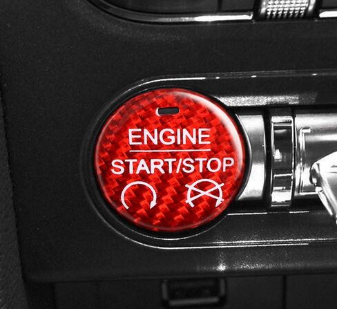 Red Real Carbon Fiber Sticker Car Engine Start Stop Button Decoration Cover for Ford Mustang 2023 2022 2021 2020 2019 2018 2017 2016 2015 in Saudi Arabia