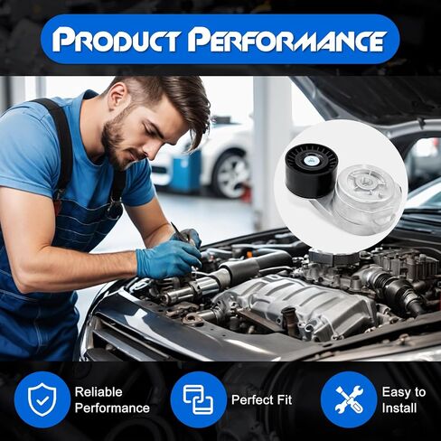 Belt Tensioner Assembly with Pulley, Compatible with 2003-2010 Dodge Ram 2500 3500, 2008-2010 Ram 4500 5500 & Ram 2500 3500 4500 5500 & Sterling Truck Bullet 45 55 & Autocar LLC, Replace# 38285 in Kuwait