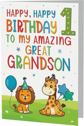 Cards Great-Grandson 1st Birthday Card – Cute Jungle Animal Design – A5 size Premium Greeting Card UK in Kuwait