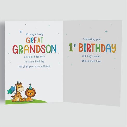 Cards Great-Grandson 1st Birthday Card – Cute Jungle Animal Design – A5 size Premium Greeting Card UK in Kuwait