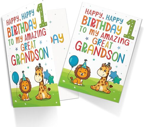 Cards Great-Grandson 1st Birthday Card – Cute Jungle Animal Design – A5 size Premium Greeting Card UK in Kuwait