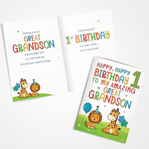 Cards Great-Grandson 1st Birthday Card – Cute Jungle Animal Design – A5 size Premium Greeting Card UK in Kuwait