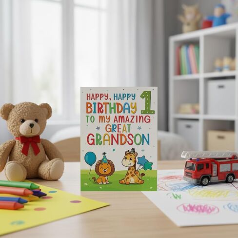 Cards Great-Grandson 1st Birthday Card – Cute Jungle Animal Design – A5 size Premium Greeting Card UK in Kuwait
