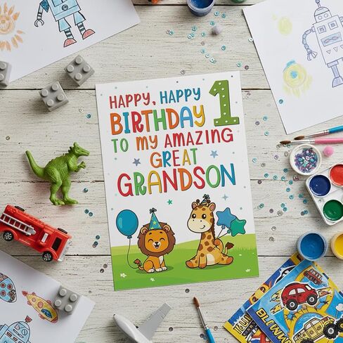 Cards Great-Grandson 1st Birthday Card – Cute Jungle Animal Design – A5 size Premium Greeting Card UK in Kuwait