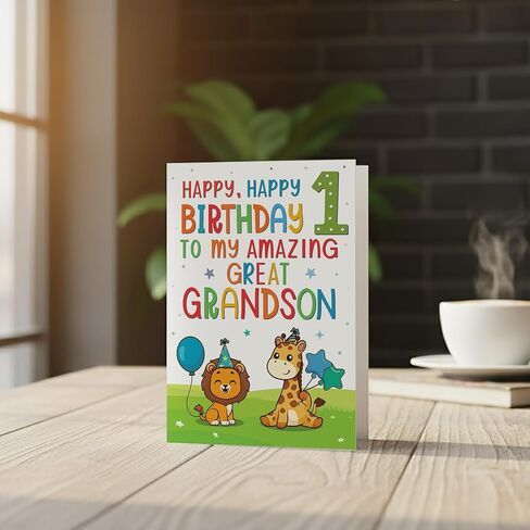 Cards Great-Grandson 1st Birthday Card – Cute Jungle Animal Design – A5 size Premium Greeting Card UK in Kuwait
