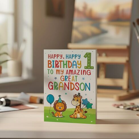 Cards Great-Grandson 1st Birthday Card – Cute Jungle Animal Design – A5 size Premium Greeting Card UK in Kuwait