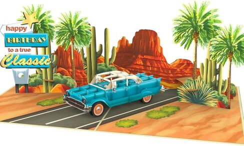 HEARTAGS- Pop Up Birthday Card for Men, Classic Car Birthday Pop Up Card For Dad, Husband, Brother, Son, Grandpa, 3D Popup Greeting Cards Size 6x8 inches Includes Message Note and Envelope in Kuwait
