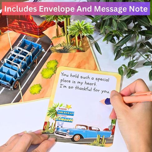 HEARTAGS- Pop Up Birthday Card for Men, Classic Car Birthday Pop Up Card For Dad, Husband, Brother, Son, Grandpa, 3D Popup Greeting Cards Size 6x8 inches Includes Message Note and Envelope in Kuwait