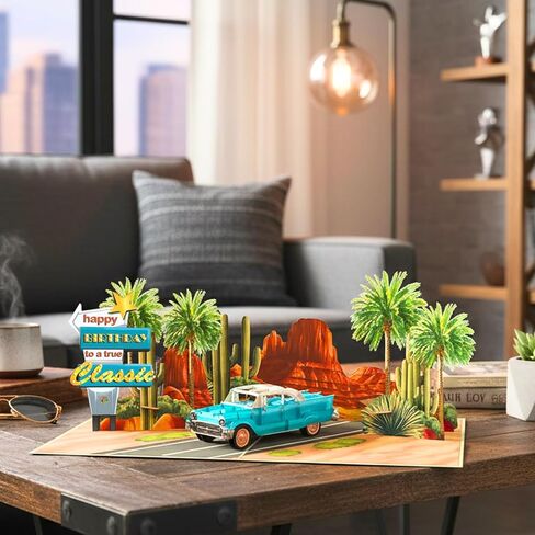 HEARTAGS- Pop Up Birthday Card for Men, Classic Car Birthday Pop Up Card For Dad, Husband, Brother, Son, Grandpa, 3D Popup Greeting Cards Size 6x8 inches Includes Message Note and Envelope in Kuwait