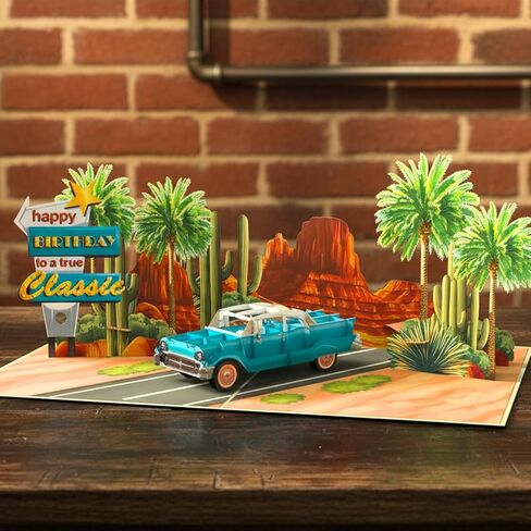 HEARTAGS- Pop Up Birthday Card for Men, Classic Car Birthday Pop Up Card For Dad, Husband, Brother, Son, Grandpa, 3D Popup Greeting Cards Size 6x8 inches Includes Message Note and Envelope in Kuwait