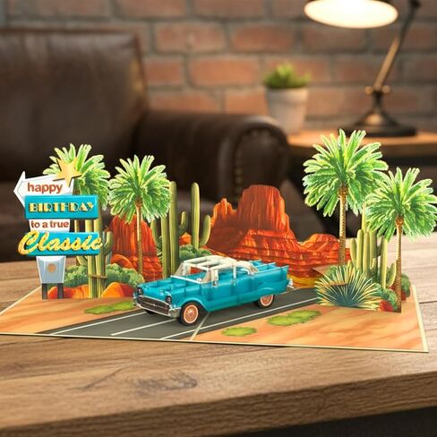 HEARTAGS- Pop Up Birthday Card for Men, Classic Car Birthday Pop Up Card For Dad, Husband, Brother, Son, Grandpa, 3D Popup Greeting Cards Size 6x8 inches Includes Message Note and Envelope in Kuwait