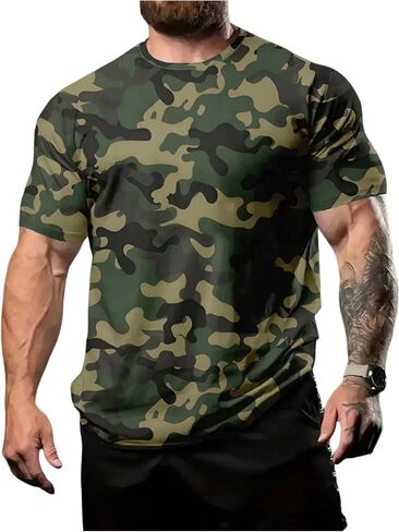 Men's Camouflage T Shirts Short Sleeve Crew Neck Camo Summer Tee Tops Hunting Outdoor Clothes in Saudi Arabia