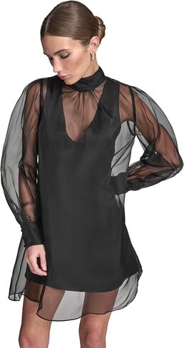 BCBG Women's Long Sleeve High Neck Organza Overlay Mini Dress in Kuwait