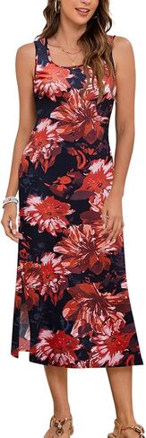 Naggoo Women's Sleevelee Tank Dress Midi Summer Casual Scoop Neck Basic Split Maxi Tshirt Sundresses with Pockets in Saudi Arabia