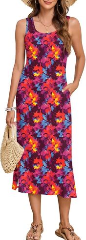Naggoo Women's Sleevelee Tank Dress Midi Summer Casual Scoop Neck Basic Split Maxi Tshirt Sundresses with Pockets in Saudi Arabia