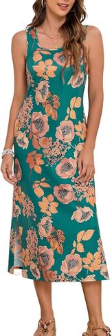 Naggoo Women's Sleevelee Tank Dress Midi Summer Casual Scoop Neck Basic Split Maxi Tshirt Sundresses with Pockets in Saudi Arabia