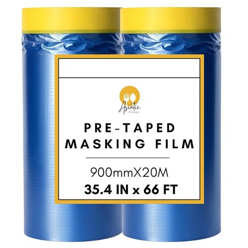 Pre-Taped Masking Film, 35.4" x 66', Pack of 2, Automotive Painters Plastic Sheeting with Tape, Plastic Drop Cloths, Overspray Protection for Auto Body and Home Painting in Saudi Arabia
