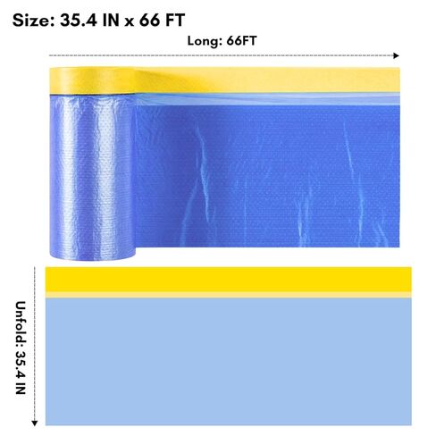 Pre-Taped Masking Film, 35.4" x 66', Pack of 2, Automotive Painters Plastic Sheeting with Tape, Plastic Drop Cloths, Overspray Protection for Auto Body and Home Painting in Saudi Arabia