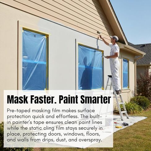 Pre-Taped Masking Film, 35.4" x 66', Pack of 2, Automotive Painters Plastic Sheeting with Tape, Plastic Drop Cloths, Overspray Protection for Auto Body and Home Painting in Saudi Arabia