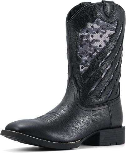 أحذية رعاة البقر من SUREWAY بتفاصيل مقصوصة، مقدمة مربعة للرجال من الجلد المحبب بالكامل مع أحذية علم، مقاومة للزيت والانزلاق، أحذية ويلينغتون متينة بطول 10 بوصات للرجال in Kuwait