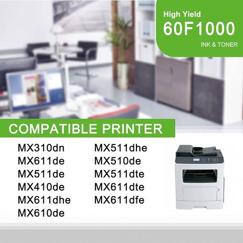 601 (60F1000) Black Toner Cartridge, Compatible 1 Pack 60F1000 Replacement for Lexmark MX310dn MX611de MX511de MX410de MX611dhe MX610de MX511dhe MX510de MX511dte MX611dte Printer in Kuwait