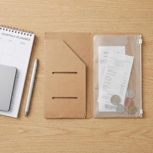 Travelers Notebook Accessories, Journal Accessories for Travelers Notebook A5, Pocket Journal, and A5 Planner Inserts - Kraft File Folder and PVC Zipper Pouch in Saudi Arabia
