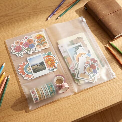 Travelers Notebook Accessories, Journal Accessories for Travelers Notebook A5, Pocket Journal, and A5 Planner Inserts - Kraft File Folder and PVC Zipper Pouch in Saudi Arabia