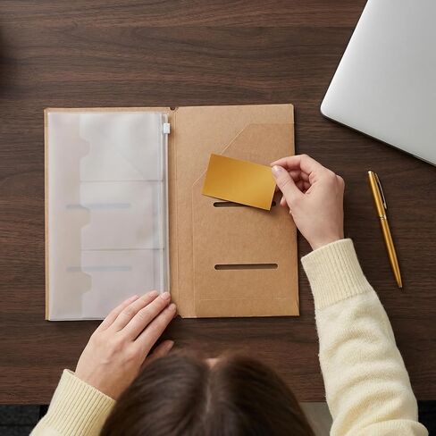 Travelers Notebook Accessories, Journal Accessories for Travelers Notebook A5, Pocket Journal, and A5 Planner Inserts - Kraft File Folder and PVC Zipper Pouch in Saudi Arabia