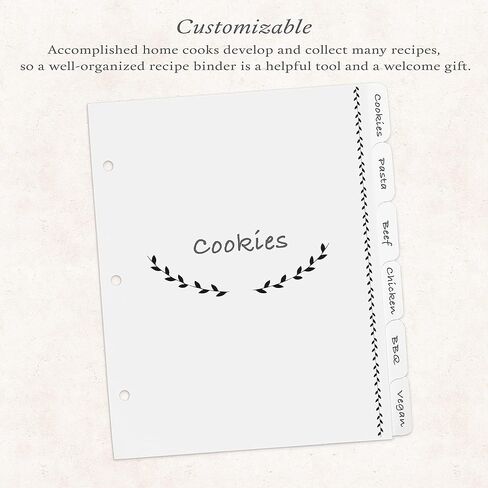 Jot & Mark Blank Recipe Binder Dividers with Tabs - Six Customizable Organizer Dividers for 8.5"x9.5" 3-Ring Binders (Black & White) - Recipe Book in Kuwait