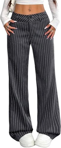 GORGLITTER Women's Striped Baggy Dress Pants Low Rise Wide Leg Work Office Trousers Business Casual Outfits in Saudi Arabia