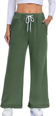 WOWULOVELY Womens Baggy Wide Leg Pants Casual Loose Seams Drawstring Elastic Waisted Lounge Trousers with Pockets in Saudi Arabia