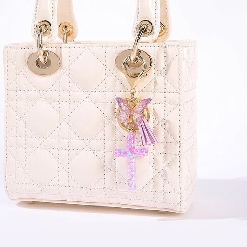 12 قطعة الإيمان المسيحي الصليب المفاتيح للنساء شرابة عقد بحلية متدلية على شكل فراشة حلقات المفاتيح لمحفظة حقائب النساء الهدايا in Kuwait