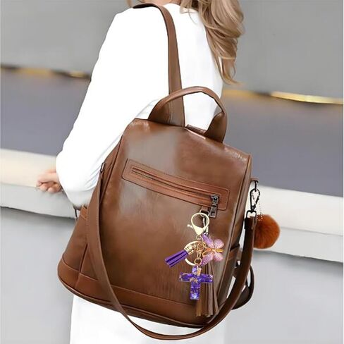 12 قطعة الإيمان المسيحي الصليب المفاتيح للنساء شرابة عقد بحلية متدلية على شكل فراشة حلقات المفاتيح لمحفظة حقائب النساء الهدايا in Kuwait