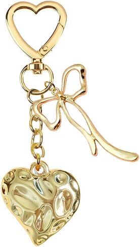 Pink Heart Bow Keychain Bag Charm for Women & Girls, Cute Golden Purse Charm Decor for Handbag, Wallet, or Car Keys in Kuwait
