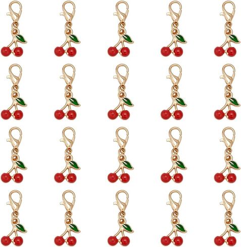 20Pcs Cherry Pineapple Keychain Red Alloy Enamel Cherry Bag Charm Cute Key Chains Fruit Charms Golden Pendant Decoration with Key Ring Clip in Kuwait