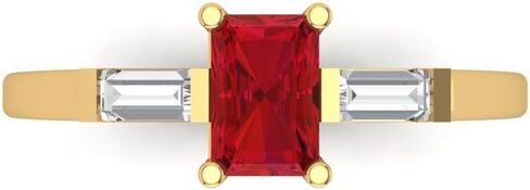 Clara Pucci 14K Solid Gold Engagement Ring for Women | 0.8 cttw Ruby Emerald Cut Three-Stone | Real Yellow Gold Wedding Ring in Saudi Arabia